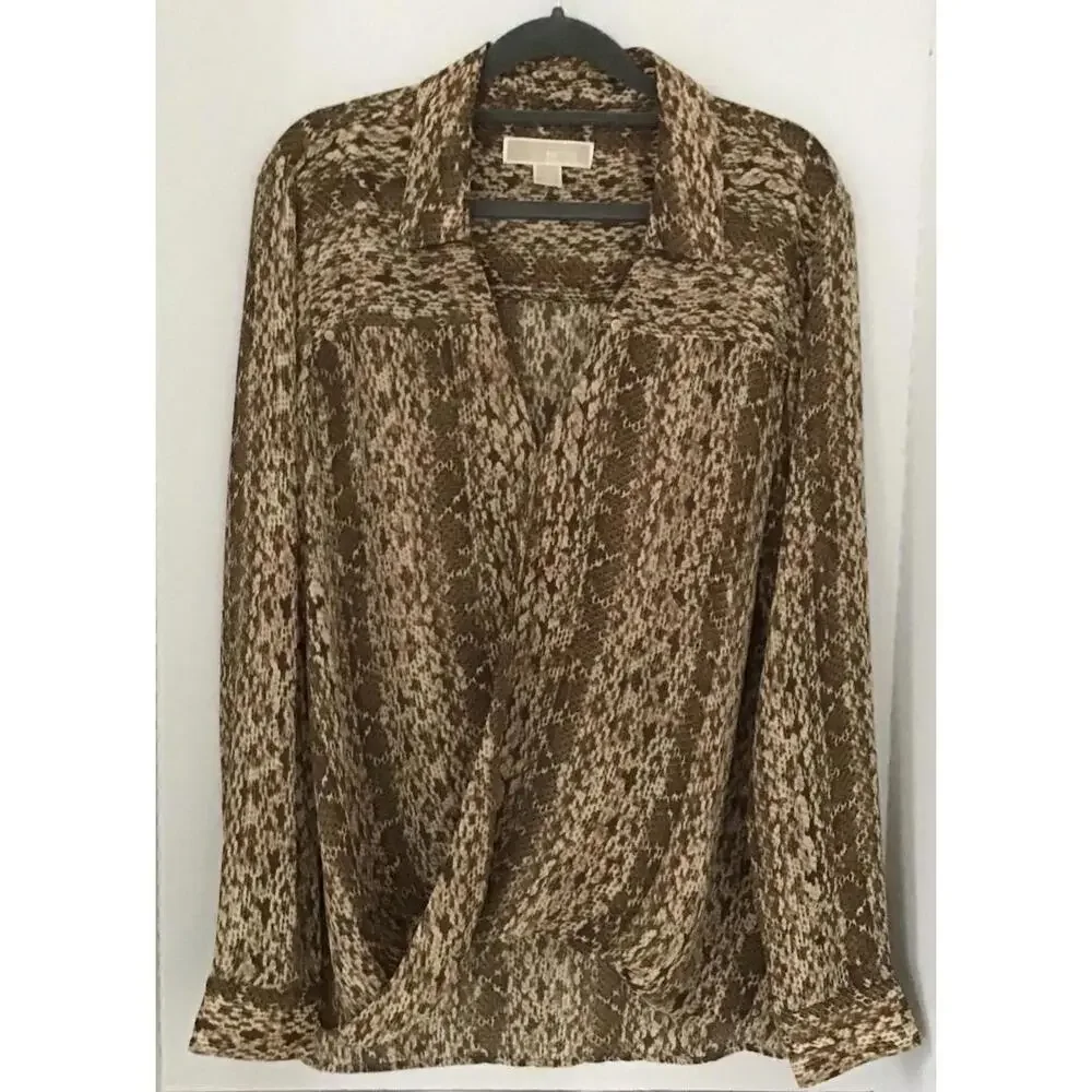 MICHAEL KORS animal snake print sleeveless cowl neck blouse long sleeve Size 4 - Picture 8 of 8